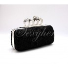 Trendy The Skull Four Finger Lace Clutch with Stylish Metal Embellishement