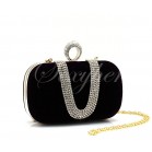 Graceful Velvet Diamante Party Evening Clutch Bag Purse Handbag with Chain