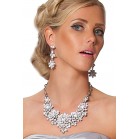 Stunning Silver Necklace and Drop Earrings With Crystal Flowers Design