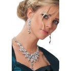 Gorgeous Silver Necklace and Drop Earrings Set Clear Crystals  