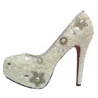 Stunning Pearl Covered Platform 4.5 Inches High Heels Wedding Party Shoes