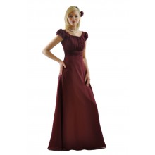 Elegant Short Sleeve Evening Gown Burgundy Bridesmaid Dress