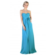 Glamorous Pleated Turquoise Lace Back Long Prom Bridesmaids Teal Dress