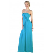 Royal Pleated Turquoise Lace Back Long Bridesmaids Ball Gown Teal Dress With Flowers