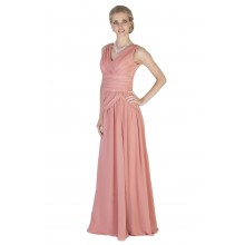 Beautiful Side Cut Dusky Pink Lace Back Long Bridesmaids Ball Gown Dress