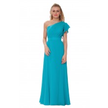SEXYHER Fashion Fold One Shoulder Cap Straps Turquoise Bridesmaids Formal Evening Dress