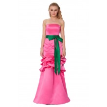 SEXYHER Honorable Full Length Strapless Bowknot Sash Ruche Bridesmaids Formal Evening Dress