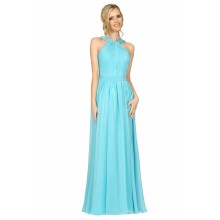 SEXYHER High Neck Draped Ruching Style Baby Blue Bridesmaids Formal Floor-length Evening Dress -EDJ1744