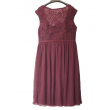 SEXYHER Lace Capped Jewel Neckline Side-Draped Ruching  Bridesmaids Dress -EDJ8221S/4-Burgundy-126SC-22