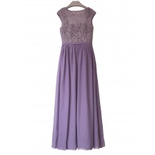 SEXYHER Lace Capped Jewel Neckline Side-Draped Ruching  Bridesmaids Formal Floor-length Evening Dress -EDJ8221S/1