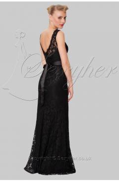 SEXYHER Charming Lace Covered Long Evening Black Bridesmaid Dress