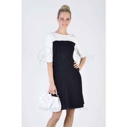 Split Joint Half Sleeve Black & White Casual Dress