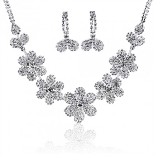Sparkling  Wintersweet  Clear Rhinestone  Necklace and Set of Drop Earrings