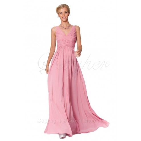 Glamorous Sleeveless V Neck Classic Length  Dusky Pink Evening Gown