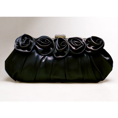 Elegant Evening Clasped Handbag With Flowers Details