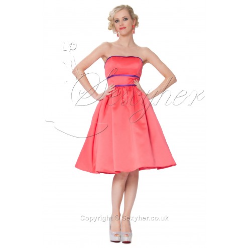 SEXYHER Ladies 1950's Vintage Style Coral Strapless Classic Dress