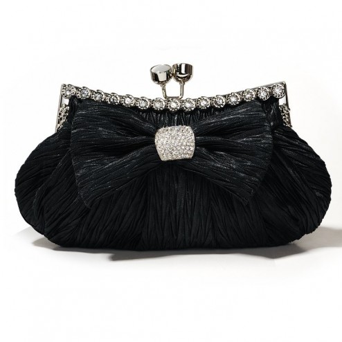 Classic Evening Handbag with A Bow Design, available in Red and Black