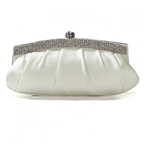 Satin Finished Evening Handbag with Diamante Design, Available In Ivory Black Red and Burgundy Colors