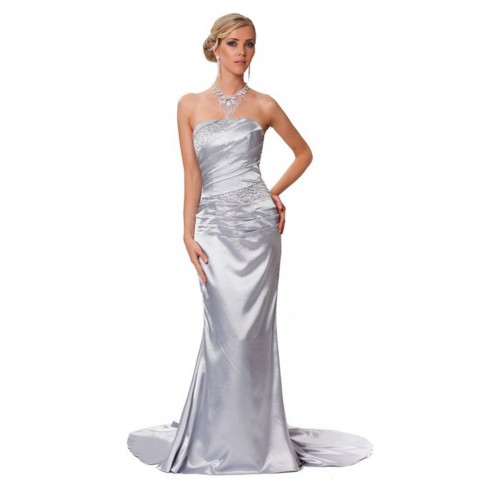 Gorgeous and Elegant Strapless Silver Evening Gown With Lace Back