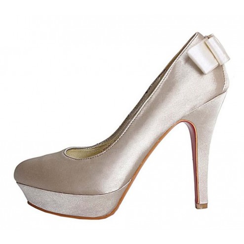 Fabulous Satin 4.5 Inches High Heel Platform Bow Bridal Shoes 
