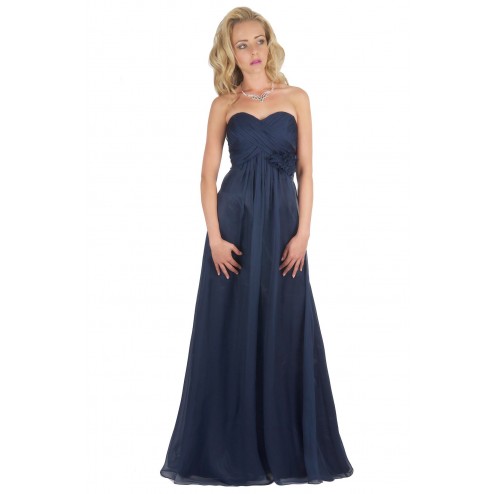 Elegant Strapless Full Length Evening Light Pink,Midnight Blue Bridesmaid Dress With Flowers-ED9008