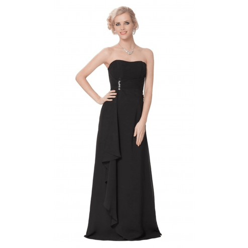 Elegant Strapless Chiffon Long Evening Black Bridesmaid Dress 