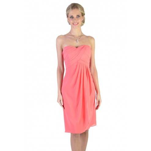 Romantic Ruched Coral Sweetheart Cocktail Formal Coral Bridesmaid Dress