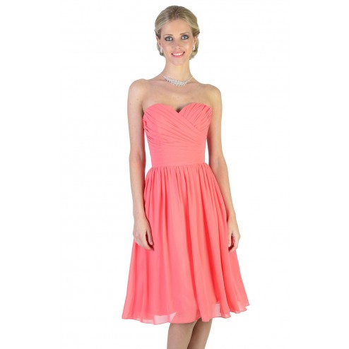 Adorable Ruched Coral Strapless Cocktail Coral Bridesmaid Dress