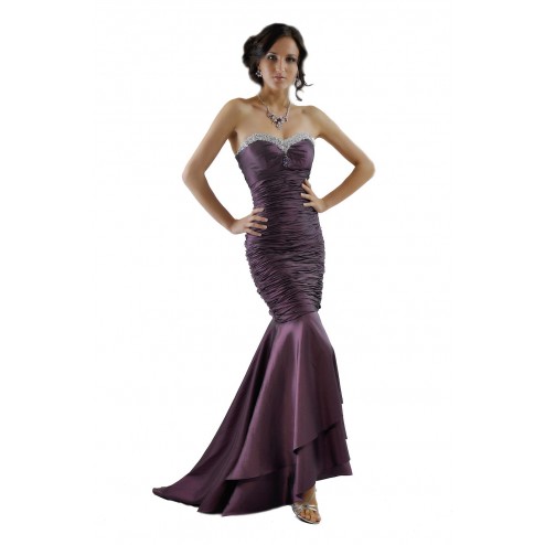 Sexy Purple Strapless Beaded Ball Gown Evening Plum Dress
