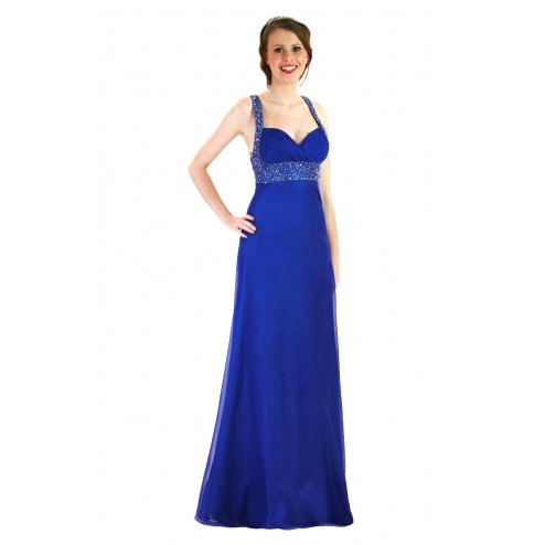 Stylish Royal Blue Full Length Evening Dress with Nice Beadings and Gems
