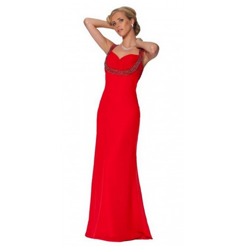 Sexy Red  Beaded Backless Evening Prom Dress