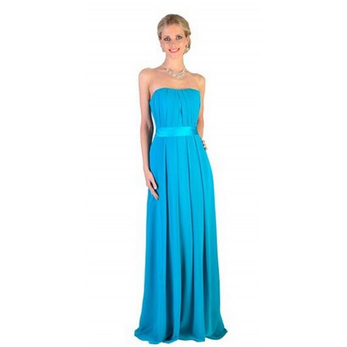 Romantic Turquoise Lace Back Long Formal Bridesmaids Teal Dress With Sash
