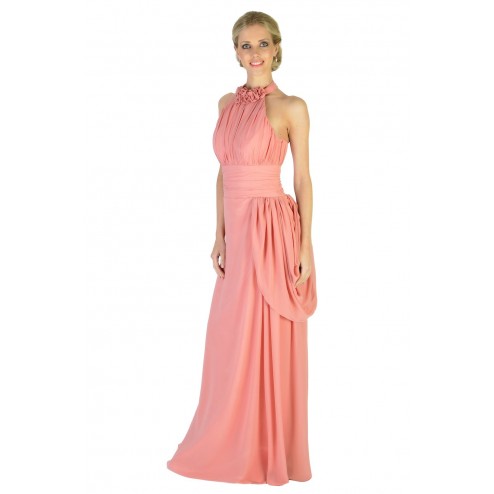 Royal Halter Neck Dusky Pink Lace Back Long Ball Gown Dusky Pink Bridesmaids Dress