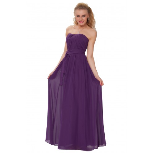 SEXYHER Purple Elegant Full Length Strapless Belted Waist Formal Evening Dress 