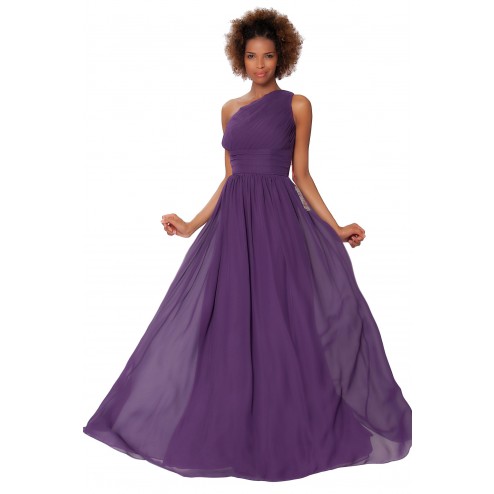 SEXYHER Junoesque Full Length One Shoulder Chiffon Ruffles Dark Purple Bridesmaids Formal Evening Dress