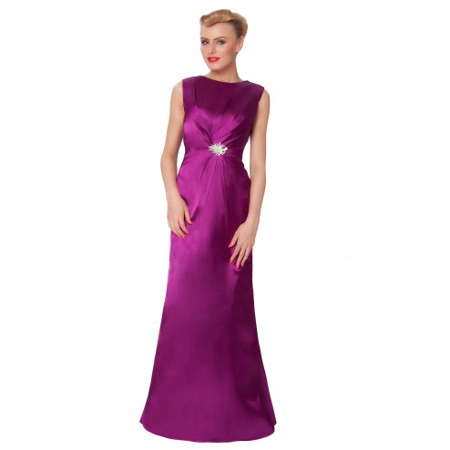 SEXYHER Decent Full Length Rhinestone Sleeveless Bright Purple Bridesmaids Formal Evening Dress