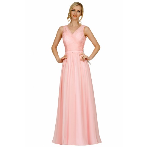 SEXYHER V-neck Neckline Criss-Cross Ruching Style Light Pin Bridesmaids Formal Floor-length Evening Dress -EDJ1742