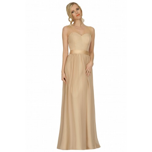 SEXYHER V-neck Neckline Sashes-Ribbons Dark Champagne Bridesmaids Formal Floor-length Evening Dress -EDJ1746