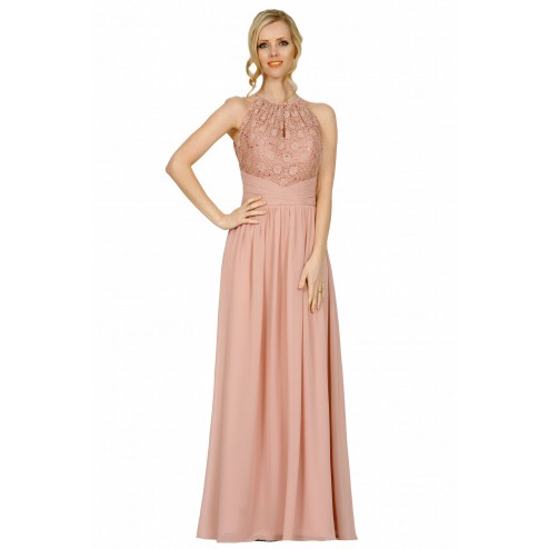 SEXYHER Sparkling Sequins Lace Halter Neckline Light Dusky Pink Bridesmaids Formal Floor-length Evening Dress -EDJ1748