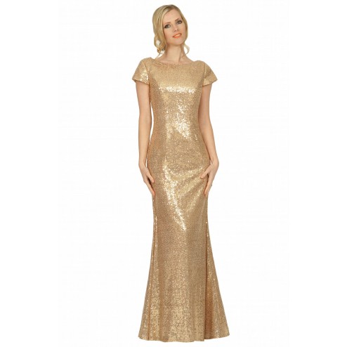SEXYHER Scoop Neckline Backless Gold Bridesmaids Formal Floor-length Evening Dress -EDJ1753