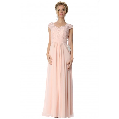 SEXYHER Lace Capped  V-neck Neckline Light Pink Bridesmaids Formal Evening Dress -EDJ1758
