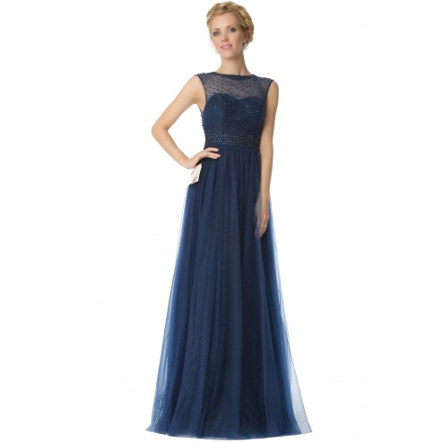 SEXYHER  Bateau Neckline Beading Details Dark Blue Bridesmaids Formal Evening Dress -EDJ1792