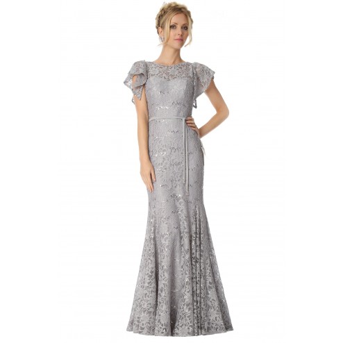 SEXYHER Lace Covered Petal Sleeve Trumpet Mermaid Grey Bridesmaids Formal Evening Dress -EDJ1808