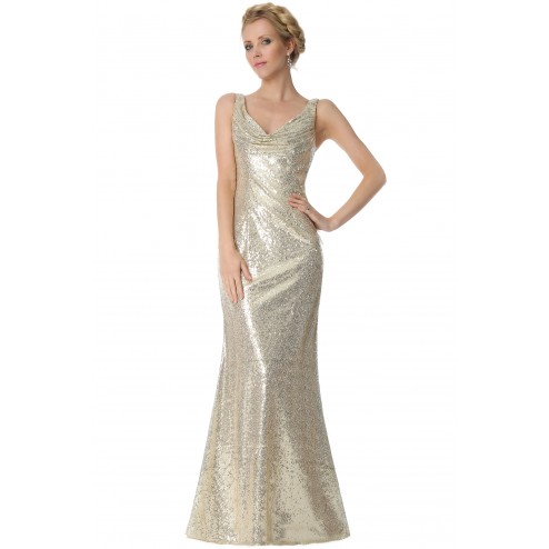 SEXYHER Sequinned Covered Cowl Neckline Champagne Bridesmaids Formal Evening Dress -EDJ1898