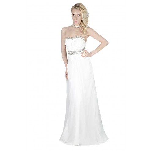 Beautiful Backless Cut Out Design White Evening Gown