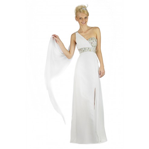 Stunning Backless Beaded White Long Evening Gown