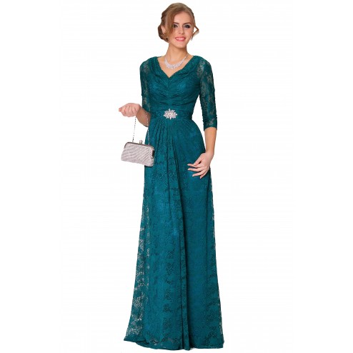 SEXYHER Charming Lace Covered Long Evening Dark Teal Bridesmaid Dress - EDYP1002