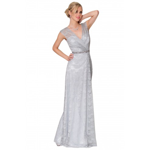 SEXYHER Charming Silver Lace Covered Long Evening Bridesmaid Dress - EDYP1003
