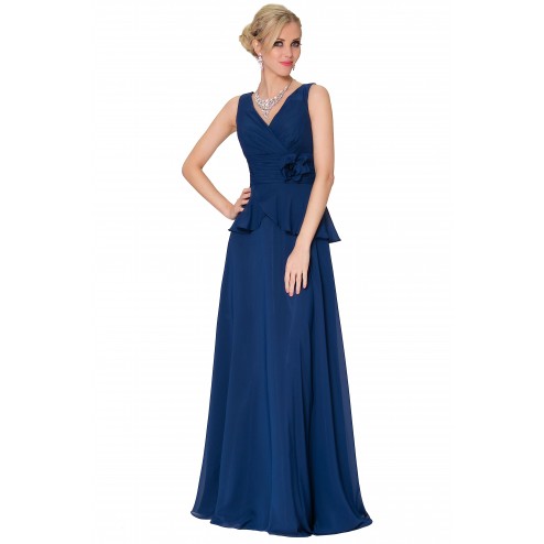 SEXYHER Charming Chiffon With Rose Covered Long Evening Navy Blue Bridesmaid Dress - EDYP8010