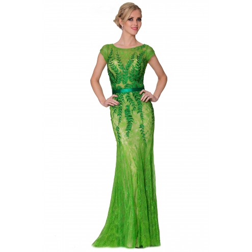 SEXYHER Charming Tulle Fish Tail Covered Long Evening Grass Green Bridesmaid Dress - EDYP8016